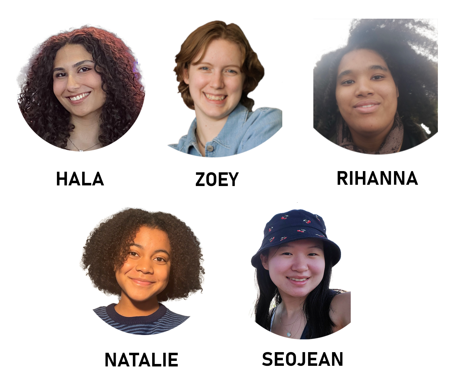 Spring 25 tutor photos, including Hala, Zoey, Rihanna, Natalie, and Seojean