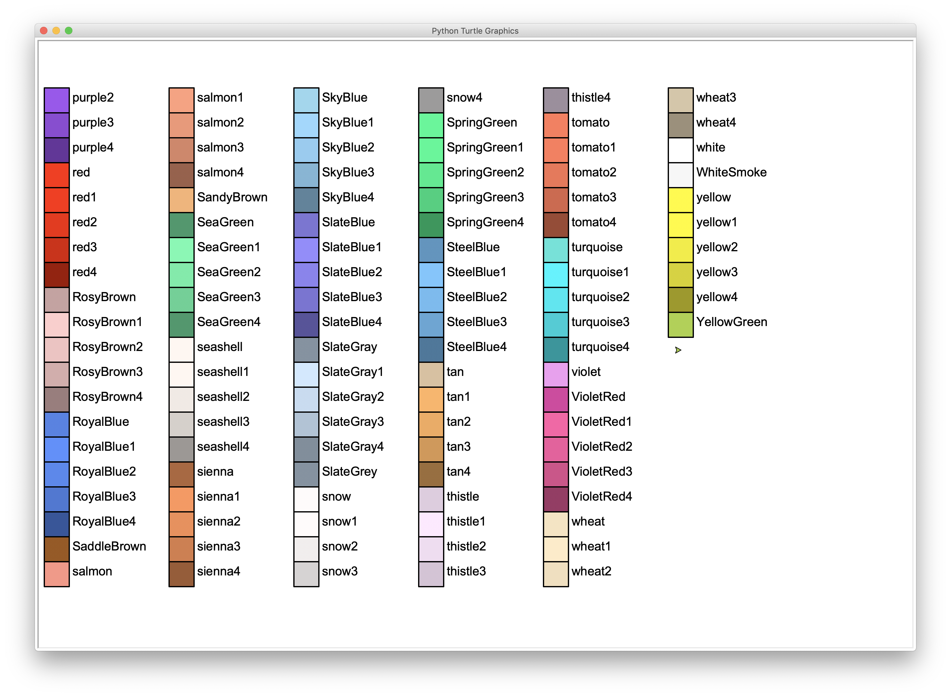 Turtle Color Python List