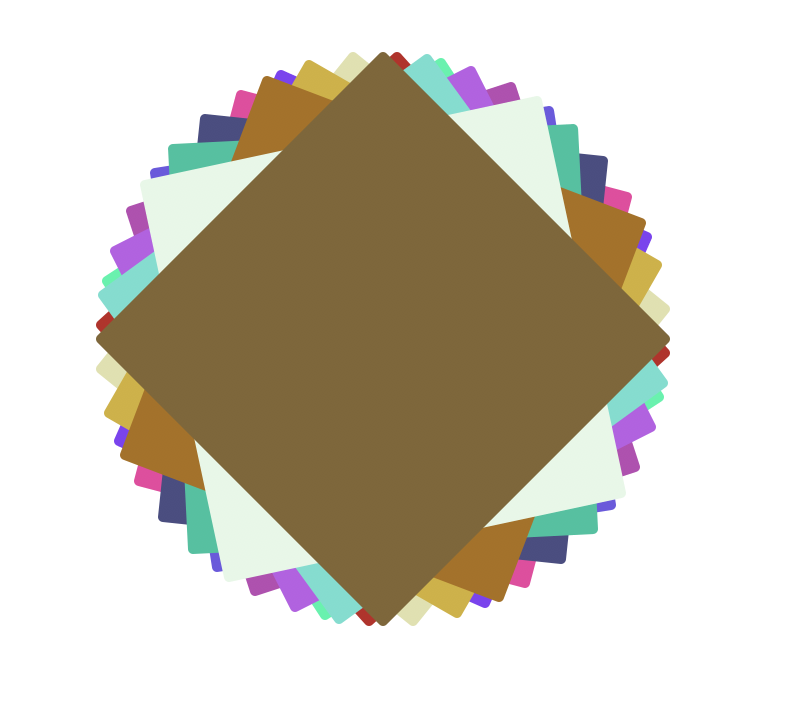 More layered rotated squares, this time there are 15 of them, each rotated 33 degrees relative to the previous one.
