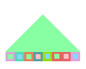 A row of 8 windows, with a large symmetrical triangle on top that serves as the roof (instructions for adding rooves are given later). This time, each window has random colors for both the inner and outer square.