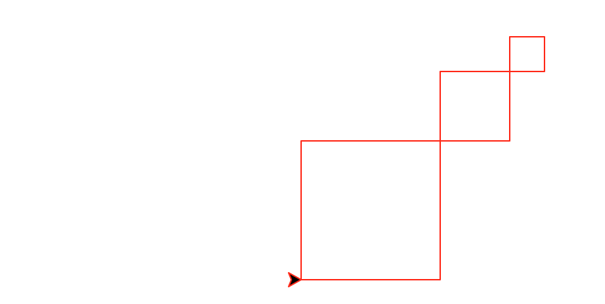 Three diagonal squares, each half the dimension of the previous, stacked diagonally corner-to-corner, so that the second square is touching the first square's upper-right corner with its lower-left corner, and the third square has that same relationship with the second square.