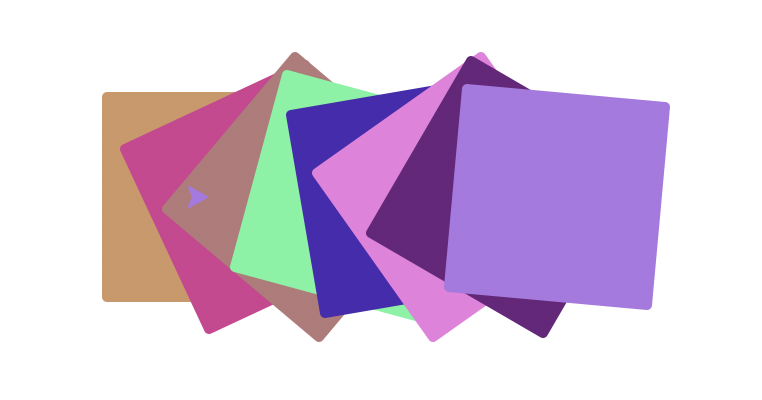 8 randomly-colored squares in an overlapping row, except each one is rotated a bit relative to the previous one. The entire row is still straight, however.