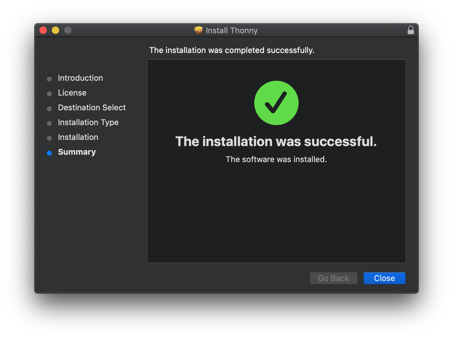 Thonny 3.3.13 installer finish screen