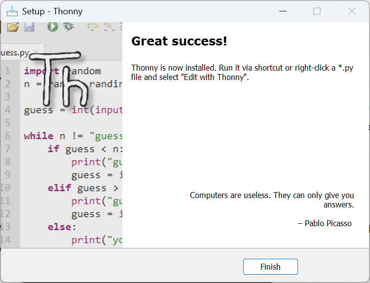 Thonny 4.1.7 installer finish screen for windows