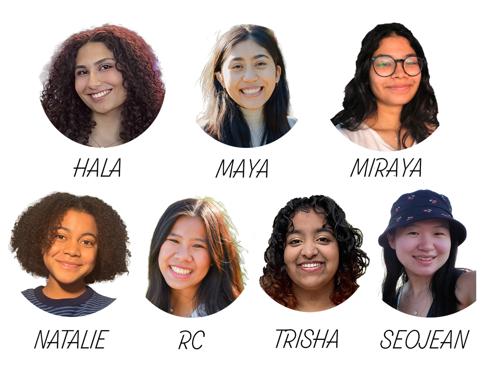 Spring 24 tutor photos, including Hala, Maya, Miraya, Rachel Claire, Natalie, Trisha and Seojean