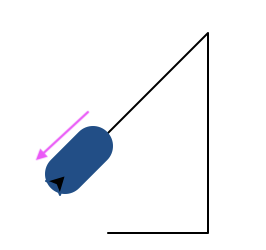 The same image, annotated to show  how the pen moved with a think blue line diagonally extending toward the lower left corner of the  canvas.
