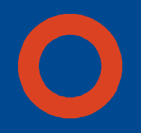 A single orange-red bagel on a blue background. The bagel is drawn as a thick circle with an open center.