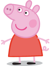 Peppa the Pig: A cheery cartoon pig wearing an orange shirt and black shoes.