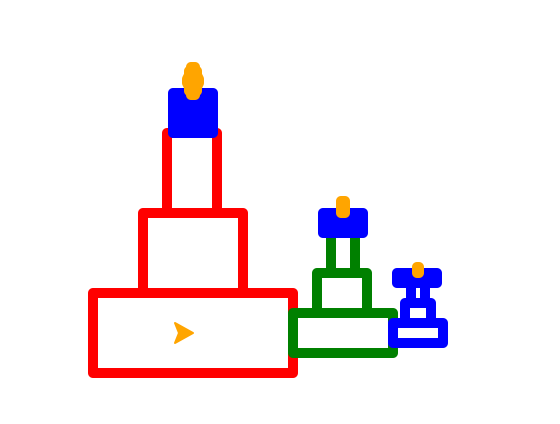 Another row of three shrinking three-layer cakes, much smaller than the first row above. The candles for the second and third cakes in this row are actually wider than the row's top player.