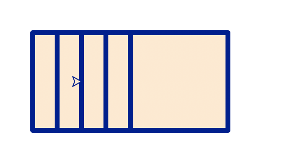 A row of 5 overlapping squares, where only 1/4 of each square is visible because of the overlaps, except for the last square which is completely visible.