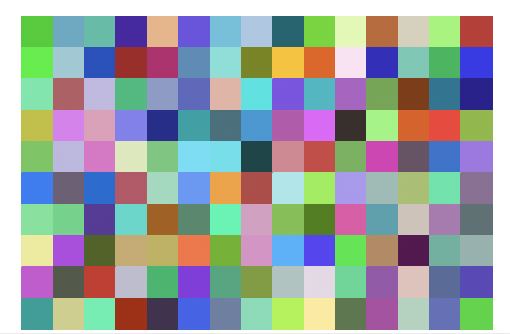 Another grid of squares, with 10 rows and 15 columns. This time, there are no outlines, and each square has a random color.