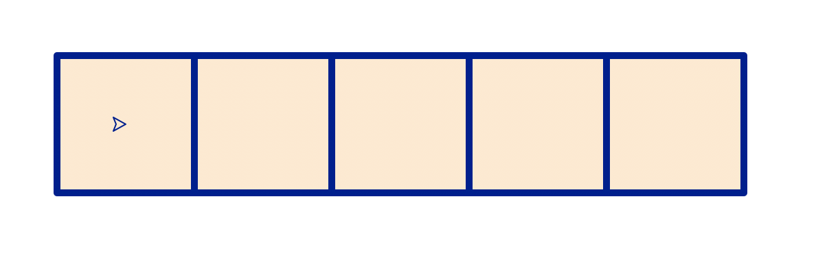 A row of 5 squares filled with a light tan color and outlined in dark blue. Each square is directly touching the next so the row forms a solid line.