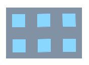 Two rows of 3 windows (copies of the picture shown above for makeWindow) stacked to make a 2×3 building.