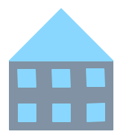 A 3-column 2-row building with a triangular roof, without random colors (the winodws and roof are LightSkyBlue while the walls are SlateGray).