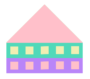 Another building with randomly-colored rows, this time with two rows and 5 columns.