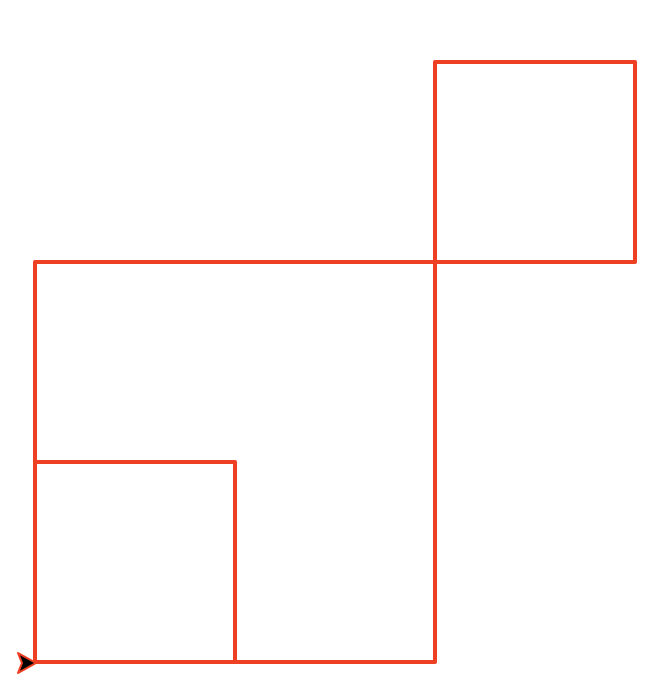 Three squares: two arranged as in the 2-square diagonal result from above, and a third square the same size as the smaller of the two which is placed inside of the first (larger) square, with their bottom-left corners in the same place.