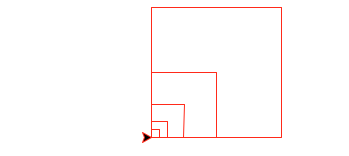 A series of 5 nested squares, each 1/2 as large as the previous square.