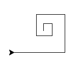 The same 8-segment right-angled spiral, but this time the turtle is back at the beginning of the spiral pointed along its first segment, rather than at the end poised to continue.