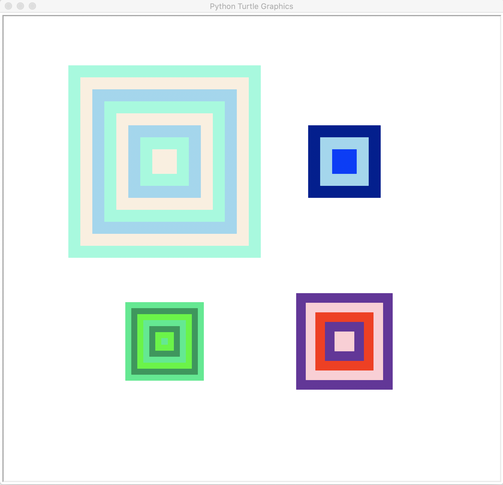 Pictures of four concentric squares using Turtle graphics