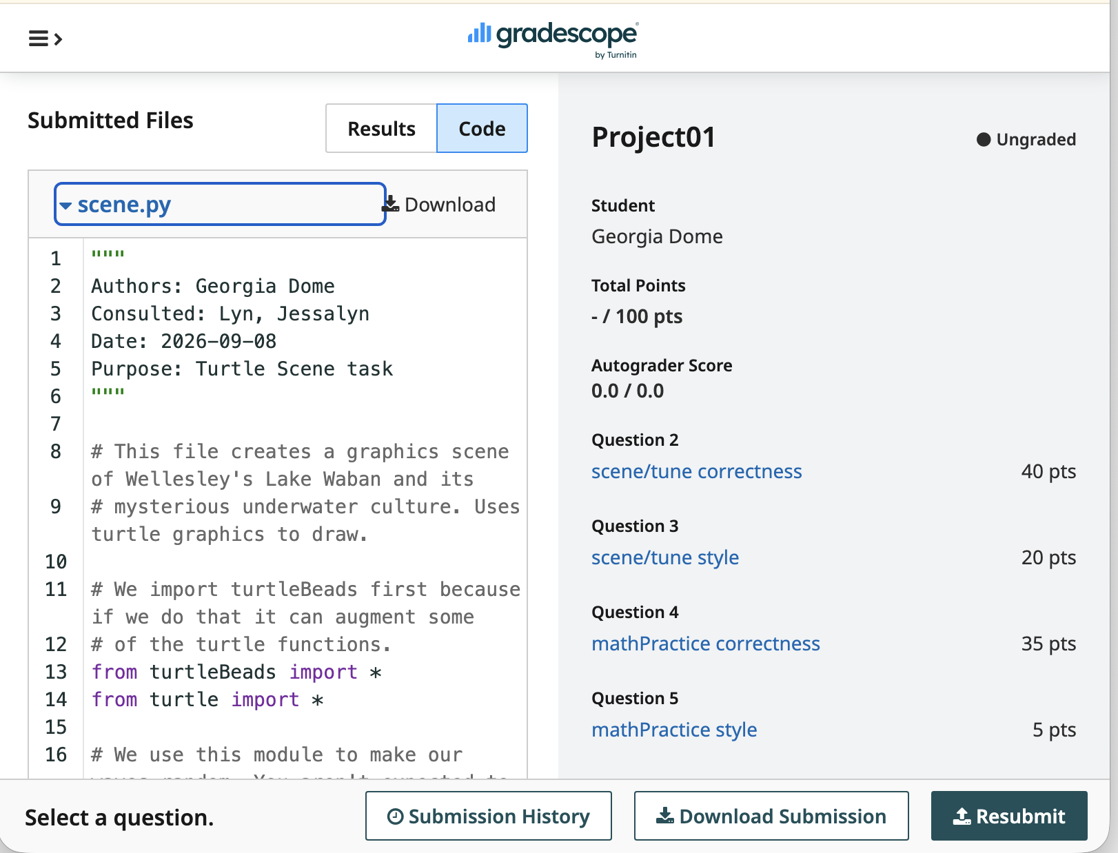 gradescope submission results