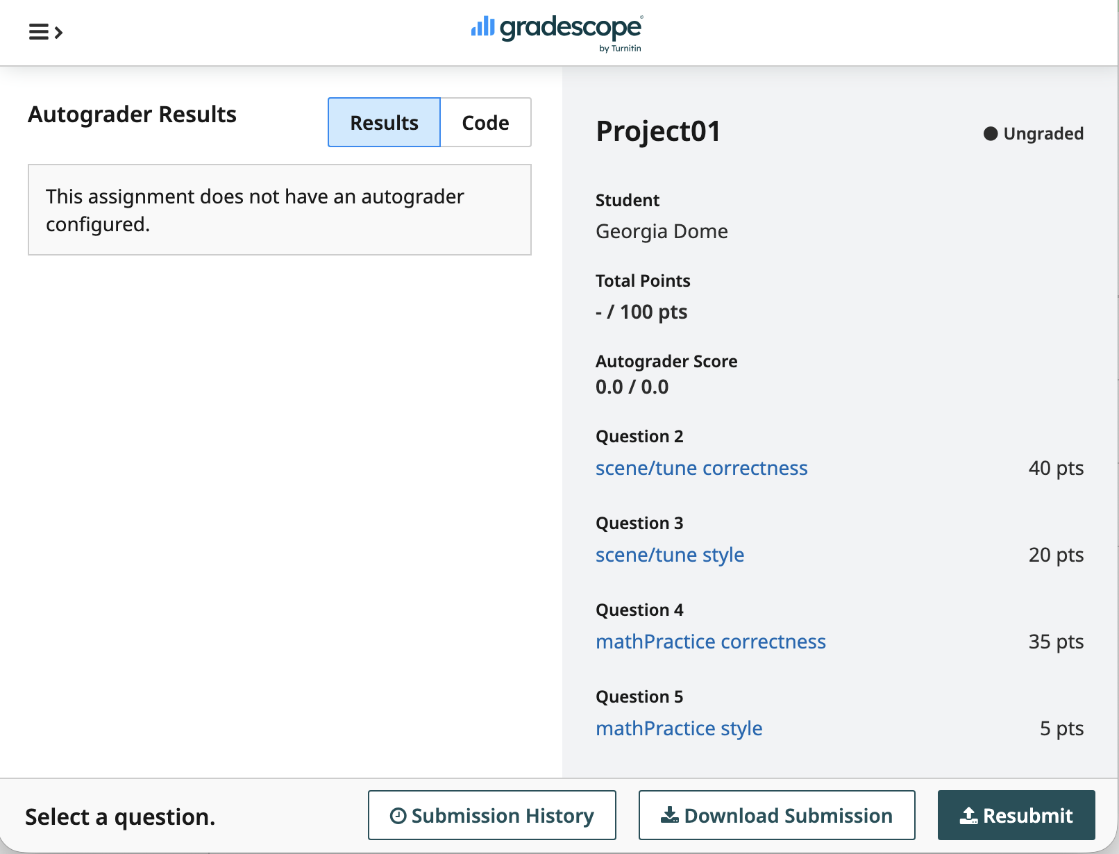 gradescope submission results